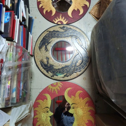 Decorative mirror frames used, set of 3, 40 cm diameter