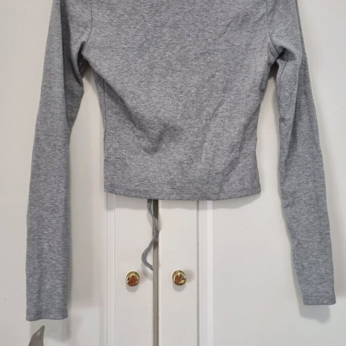 Short gray top new with crisscross design front