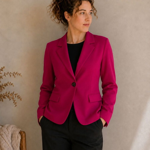 Women's red blazer, size M/L, elastic fabric