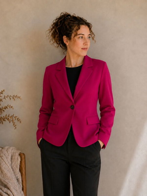 Women's red blazer, size M/L, elastic fabric