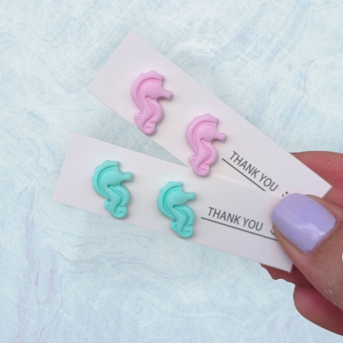 Summer earrings seahorse made of polymer clay with steel clasp new