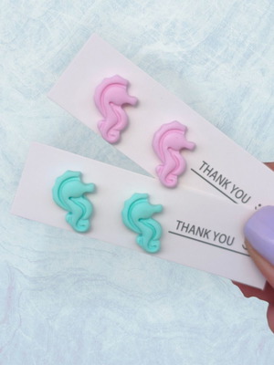 Summer earrings seahorse made of polymer clay with steel clasp new