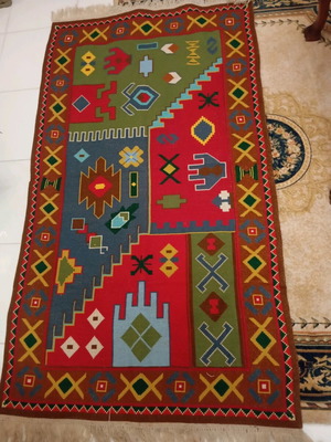 Vintage handmade embroidered rug like new with double cross-stitch 190x110