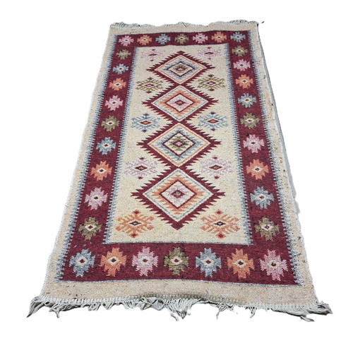 Vintage Bulgarian handwoven wool rug used, 160×75 cm