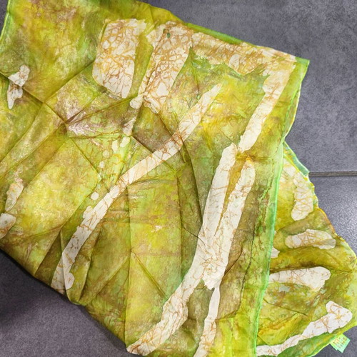 Vintage silk scarf in lime green with abstract print like new