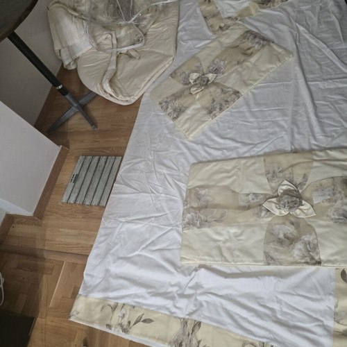 Luxury satin bedding set with floral design, new, ecru champagne color