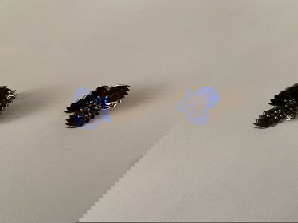 Gold Plated Blue Enamel Stud Earrings - Handmade in Greece