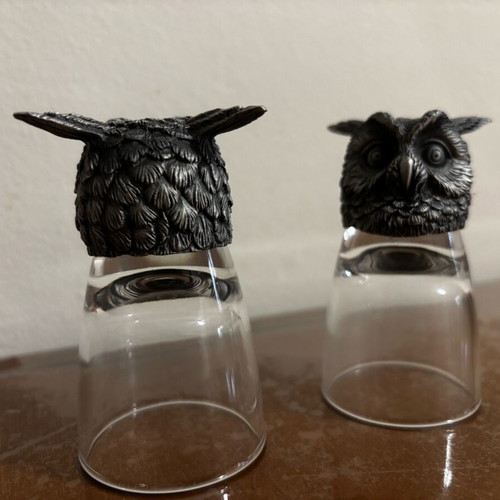 Metal owl shot glasses new