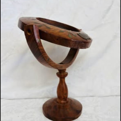 Cypriot wooden and bronze vanity mirror used, 30x20cm, 1980s handmade