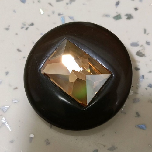 Large button used 4 cm bakelite brown with glossy stone