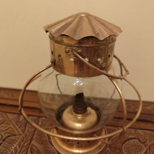 Old brass oil lantern with glass, 60+ years