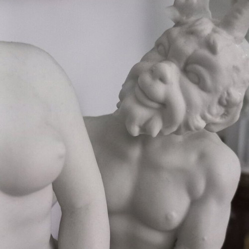 Bisque porcelain statue with satyr theme like new, height 35cm