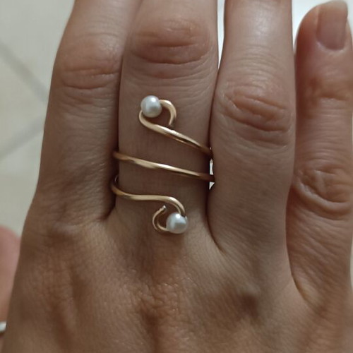 Ring handmade from scratch, pink gold with pearls, new