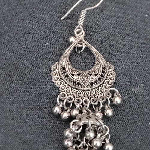 Vintage Boho Έθνικ σκουλαρίκια σαν καινούργιο, ασημί, ινδικό στυλ Jhumka