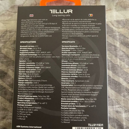 Tellur Vox 100 Bluetooth headset like new