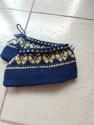 Handmade slippers with butterfly design new, beige and blue