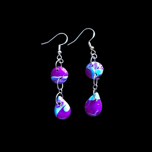 Handmade earrings from recycled plastic, purple and blue, new