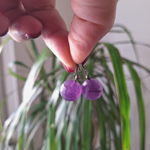 Handmade silver 925 dangling earrings with amethysts used