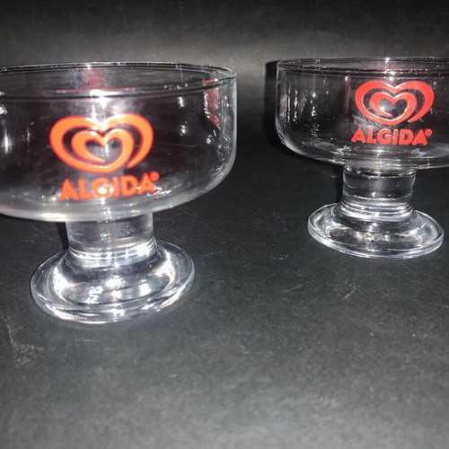 Set of 2 glass Algida ice cream cups used