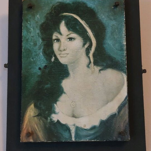 Retro portrait of woman on wood panel like new 34x27