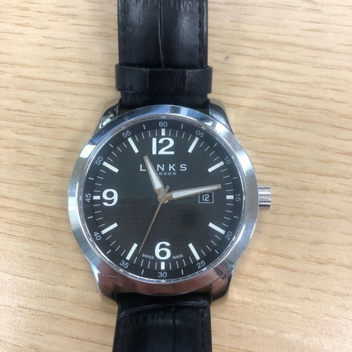 Links of London watch like new with black leather strap unisex