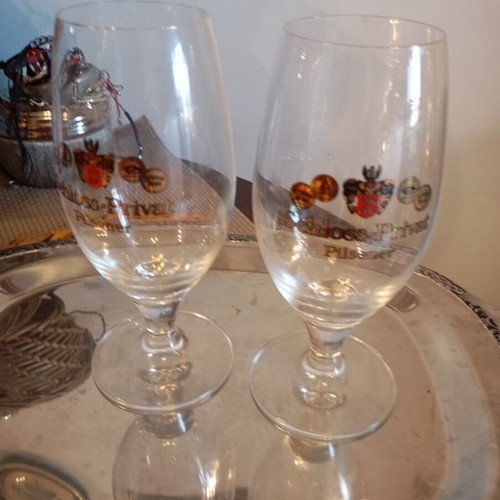 Schloss-Privat Pilsener beer glasses set of 2 new, 17 cm height