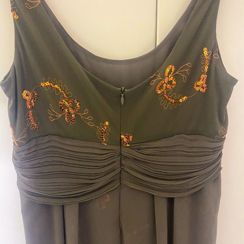 Depolo khaki short dress with sequins and ruching, size 48