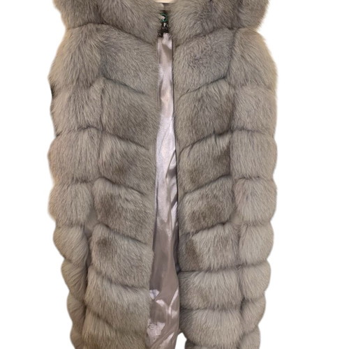 Long sleeveless vest 100% natural fox fur, like new, baby blue with black patterns