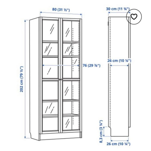 IKEA Bookcase vitrine black with glass doors like new 80x30x202 cm