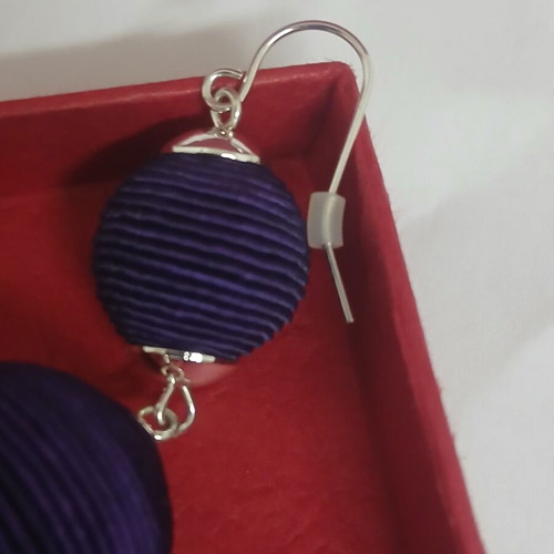Long earrings, purple and silver, 9 cm