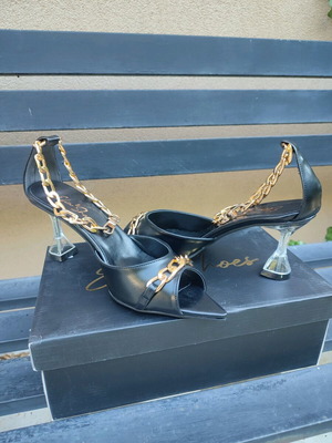 Black sandal size 38 with gold chain and transparent 7cm heel new