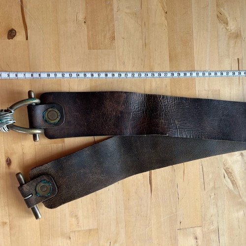 Brown leather belt with brass buckle used, size 90