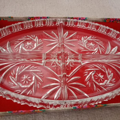 Crystal Serving Tray with Engravings New in Original Box