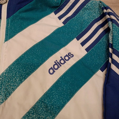 Adidas vintage track jacket used, white, blue and teal, 90s