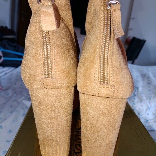 Tan Suede Ankle Boots with Open Toes like new