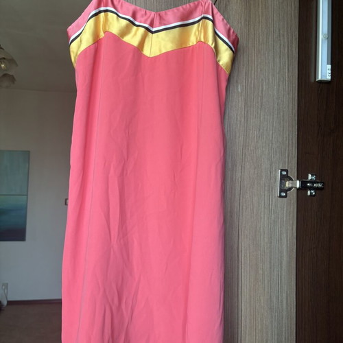Women's dress like new, short, satin, elastane, pink multicolor