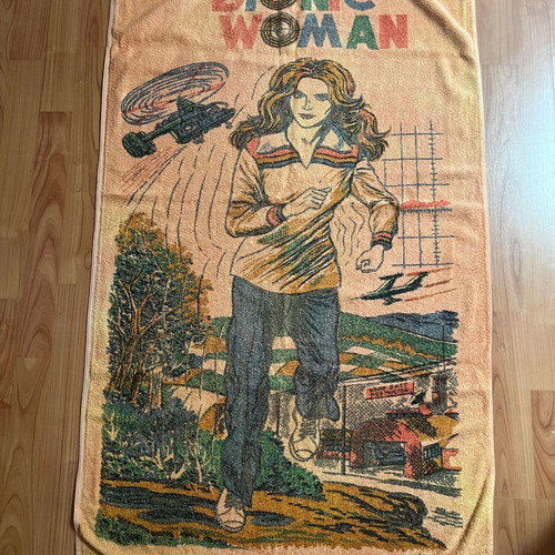 Vintage Bionic Woman Beach Towel used, retro collectible