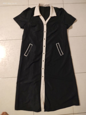SHEIN Curve Maxi Black Shirt Dress with White Details, 1XL