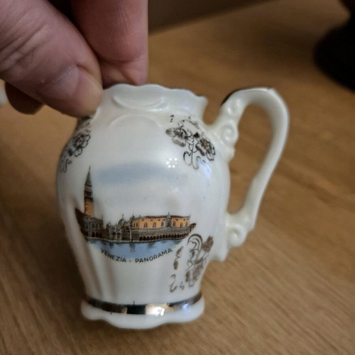 Vintage Bavaria porcelain tea set with painted Italian city scenes, like new