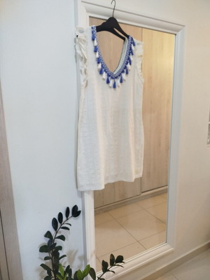 Greek Resort Boho Mini Dress with Tassels like new