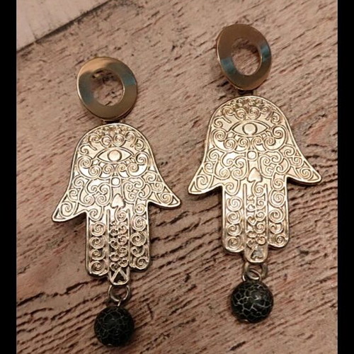 Hamsa earrings new with stone from Santorini volcano