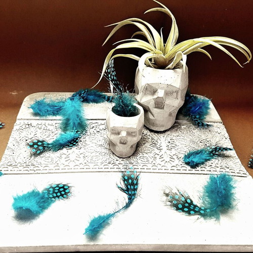 Handmade concrete skull decoration, gothic style