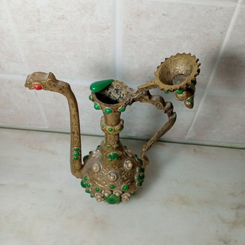 Decorative Oriental Jug used with green stones and pearls