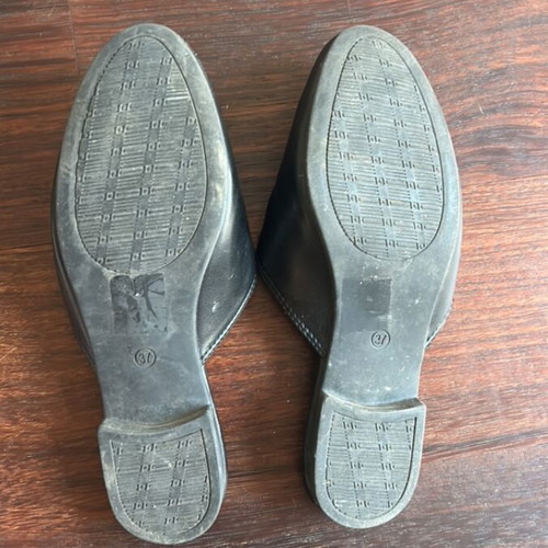 Backless loafers black moccasins size 37 used, gold horsebit