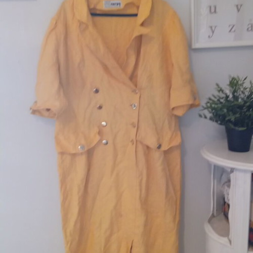 Vintage yellow linen dress from the 70s used, size 46
