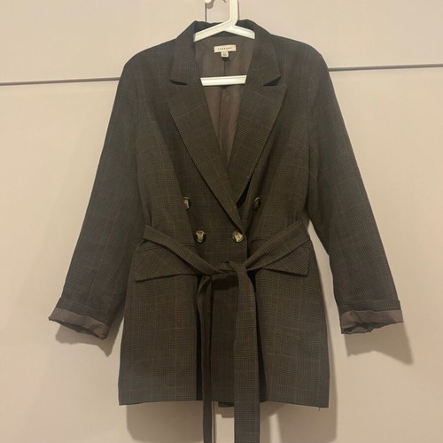 Topshop women's oversized checked blazer with belt used, Large, brown