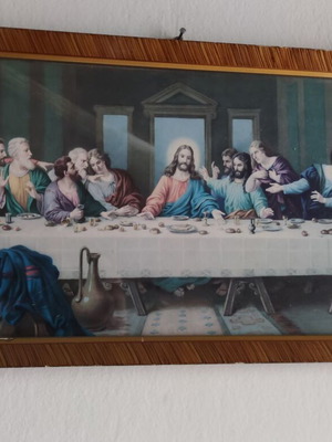 Vintage Last Supper framed print used with authentic wooden frame and glass