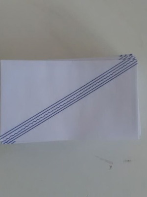 White postal envelopes with blue diagonal stripe and security print, pack of 147