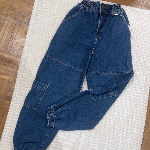Jeans cargo with elastic waist and cuffs, new, size S