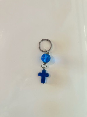 Gouri keychain with blue glass cross and bead like new